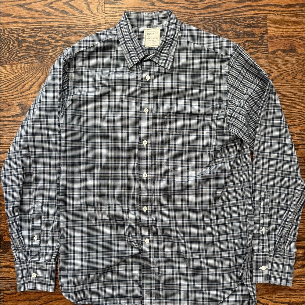 Billy Reid button-down gray check shirt M